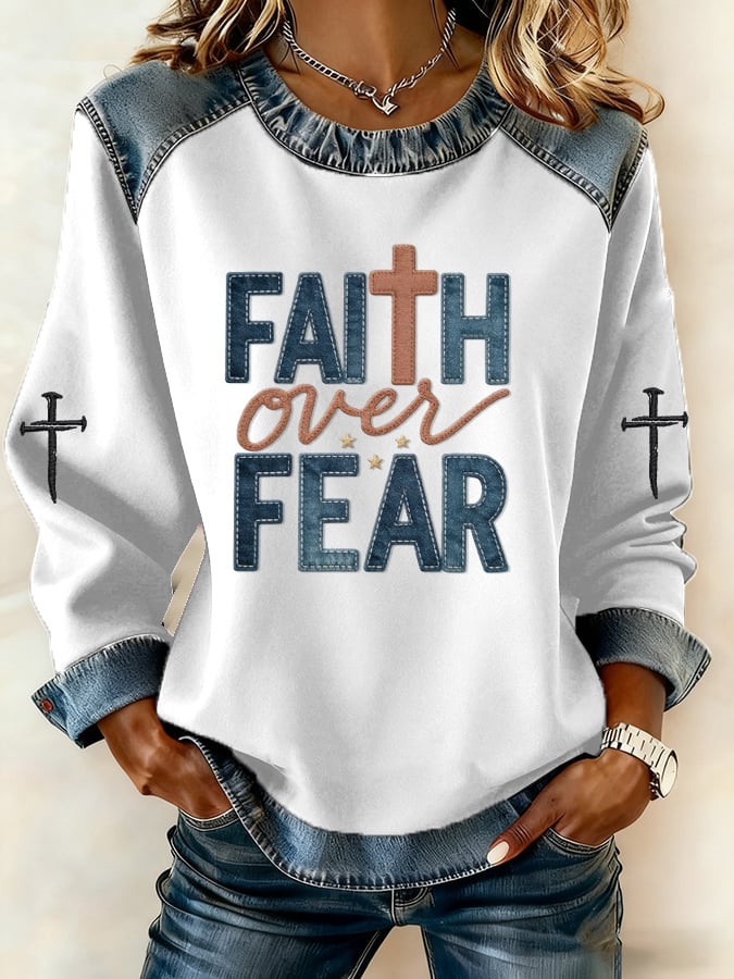 Women's Casual Retro Faith Overcomes Fear Sweatshirt