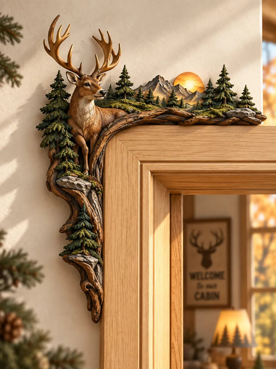 Rustic Deer Wooden Door Corner Decoration