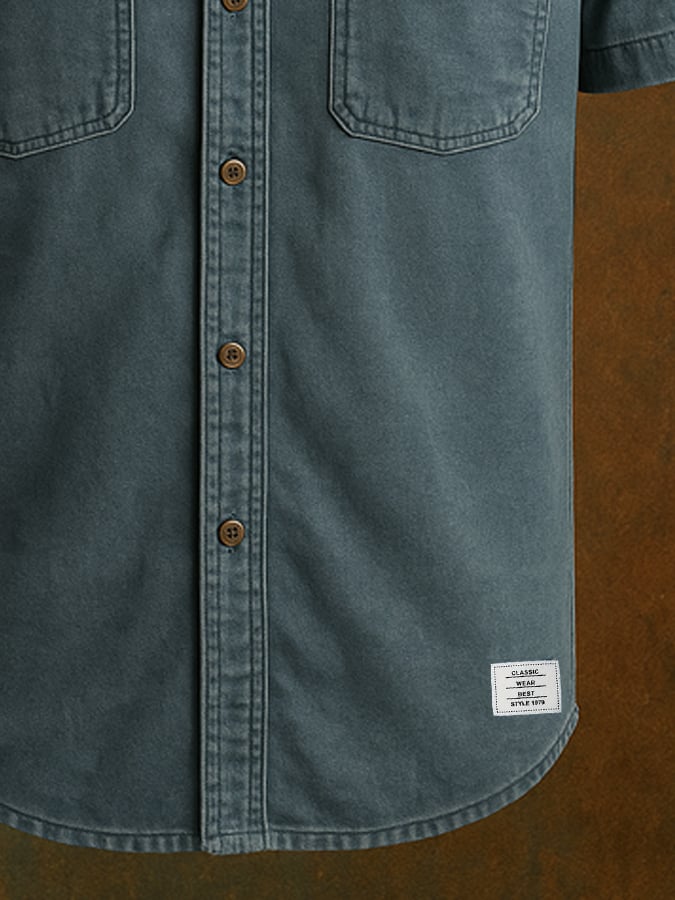 Men's vintage style western shirt with two pockets and short sleeves