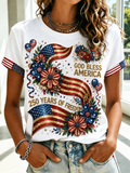 Women'S American Flag Printed Round Neck T-Shirt