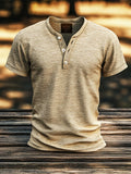 Men's Vintage Premium Distressed Henley Short Sleeve T-Shirt