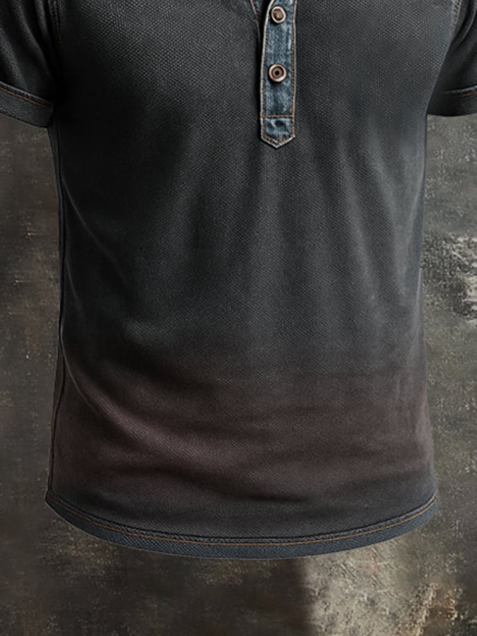 Men's T-shirt with contrasting seams in washed cotton and short sleeves by Henry