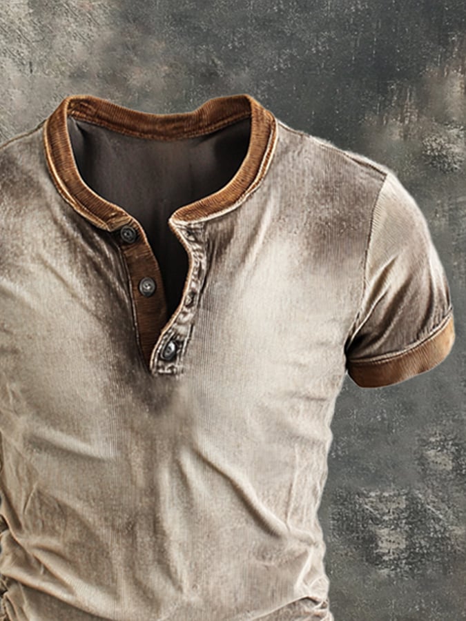 Men's vintage colorblock cotton casual short sleeve T-shirt