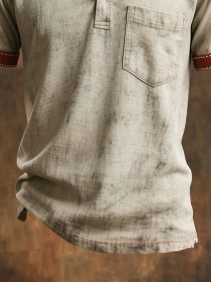 Men's casual short-sleeved polo shirt in retro color block style