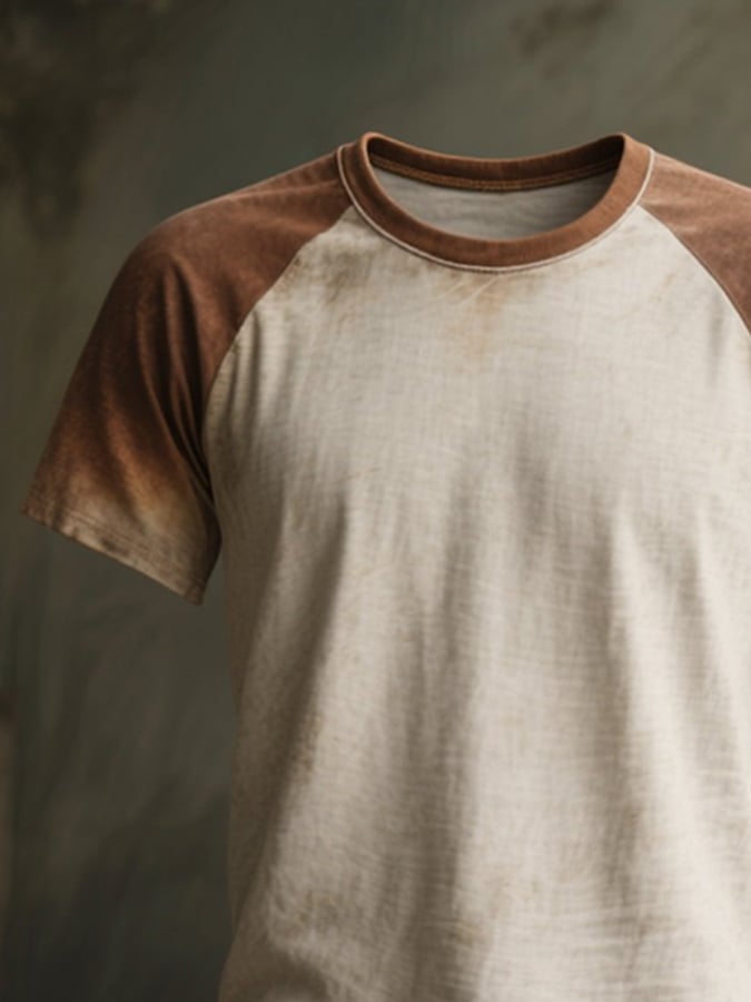 Men's round neck T-shirt with gradient and raglan sleeves