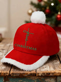 Unisex Christmas Faith Pyrography Design Plush Patchwork Hat