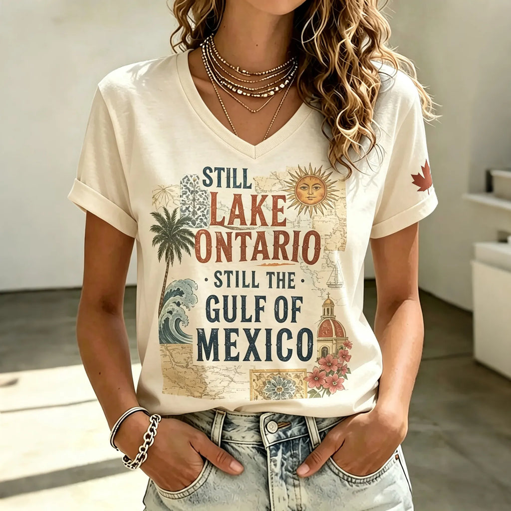 Women's Retro Gulf Of Mexico Kennedy Center Lake Ontario Graphic Casual Tee