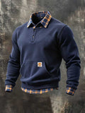 Men’s Vintage-Style Plaid-Patchwork Faux-Layered Sweatshirt