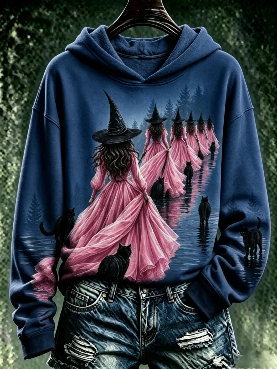 Women's Pink Witch-Themed Hoodie