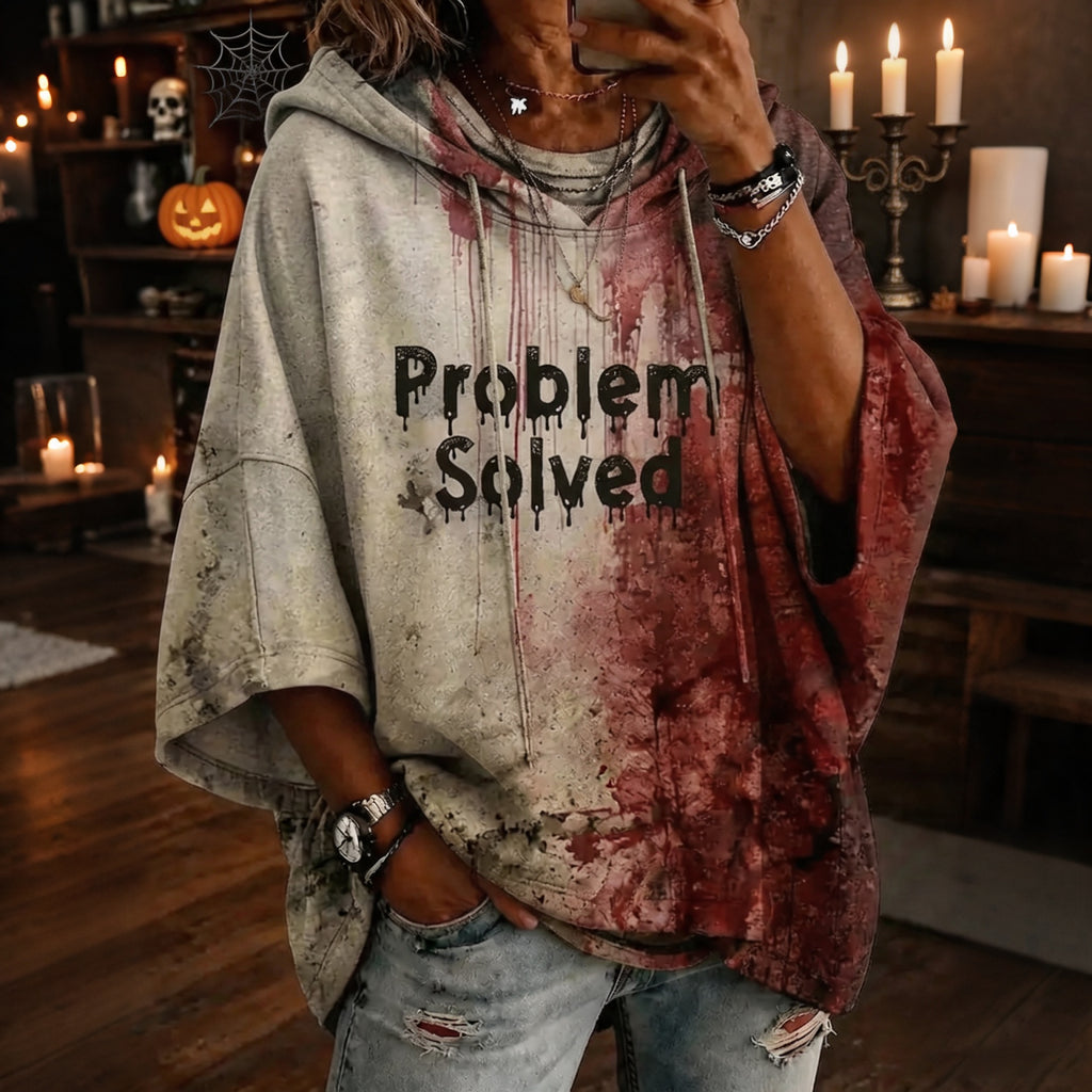 Women's Problem Solved With Blood Printed Art Print Hooded Sweatshirt