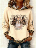 Women's Casual Leopard Print Snowman Hoodie