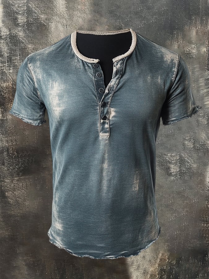 Men's retro style washed seam contrast color casual short sleeve t-shirt