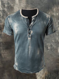 Men's retro style washed seam contrast color casual short sleeve t-shirt