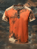 Men's vintage-style Henley print short-sleeved T-shirt