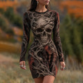 Women's Vintage Halloween Fall Skull Face With Rust Art Comfy Mini Bodycon Dress