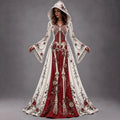 Women's Halloween Gothic Skeleton & Rose Floral Long-sleeve Hooded Long Dress