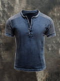 Men's casual retro color block Henley T-shirt