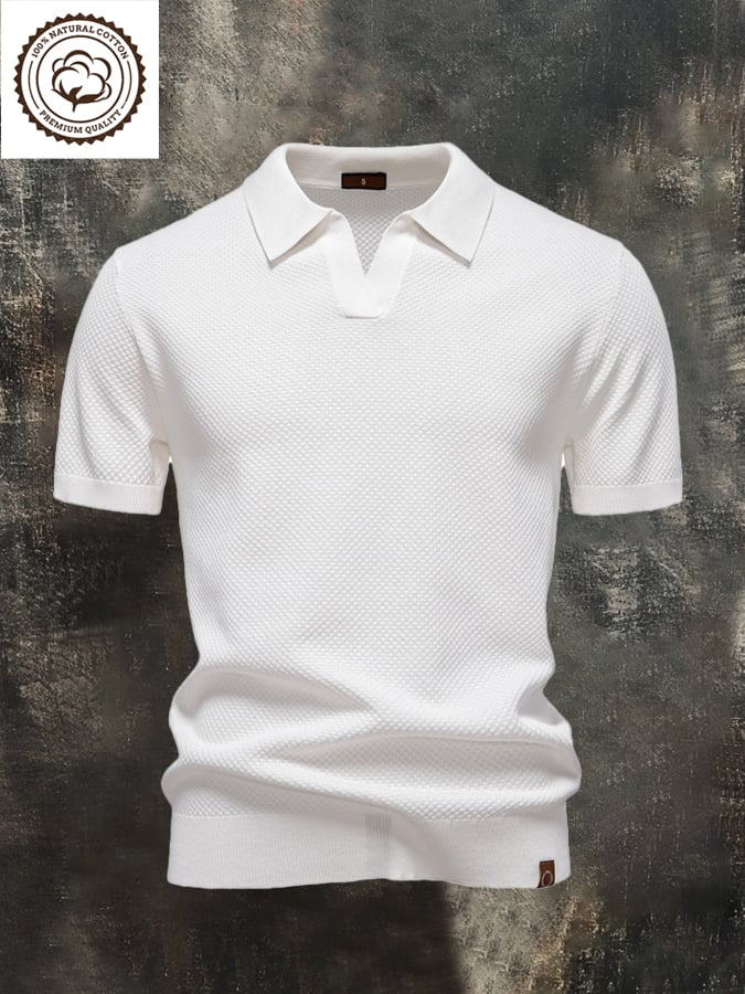 Men's business polo shirt with gull collar and pineapple pattern, knitted, short sleeves