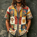 Men's Smiling Sun Floral Hippie Print Short Sleeve Buttons Shirt