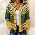Women's Vintage Farm Animal Print Casual Knit Cardigan Sweater