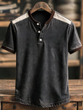 Men's Retro Color-Block Short-Sleeve Henley T-Shirt
