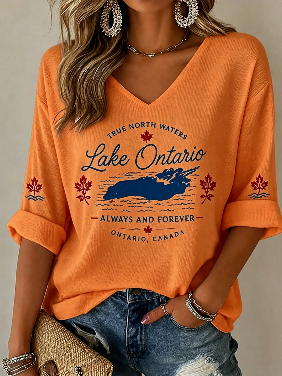 Women's Lake Ontario Always And Forever Half Sleeve V-neck T-shirt