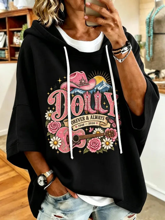 Women's commemorative printed round neck hooded sweatshirt