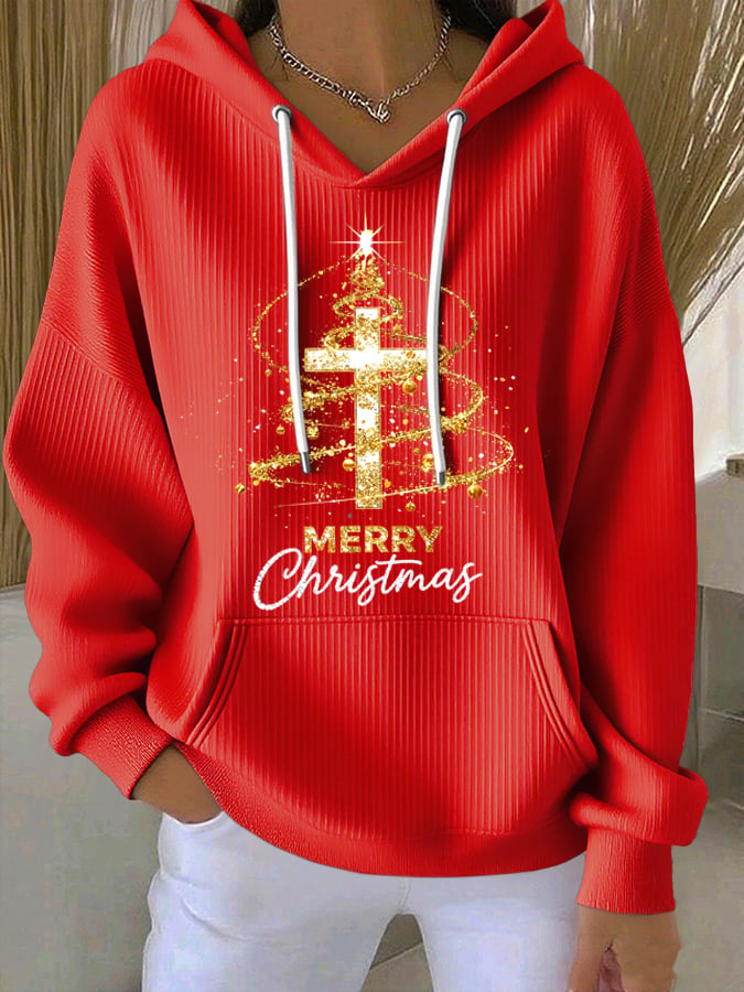 Women's Christmas Faith Cross Print Hoodie