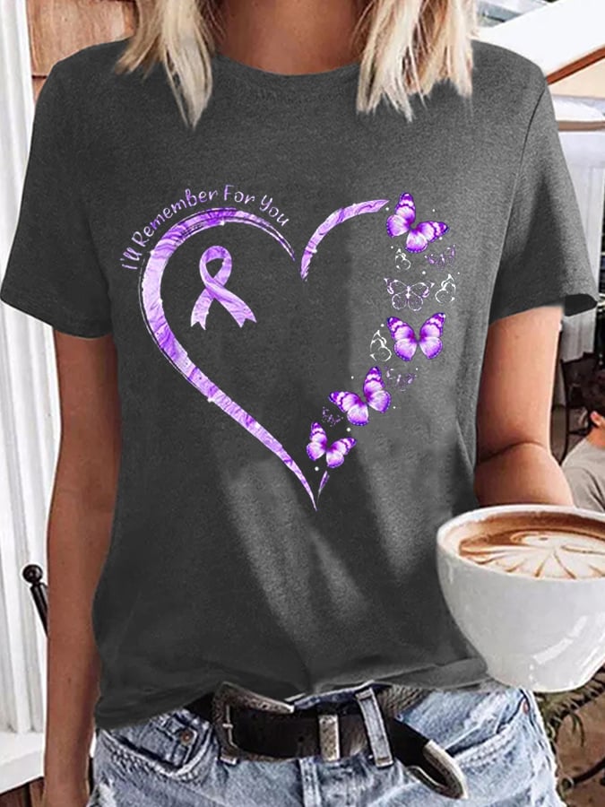 Women's Purple Ribbon Butterfly I Will Remember For You Alzheimer's Awareness Warrior Supporter Tee