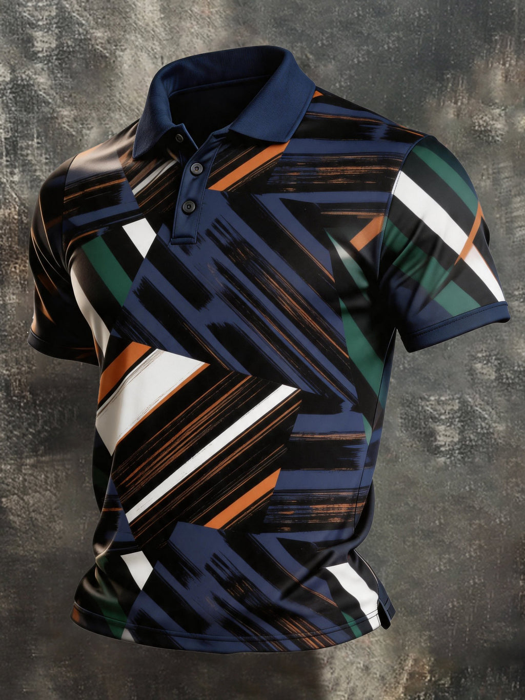 Men's Retro Color-Block Camouflage Short-Sleeve Polo Shirt