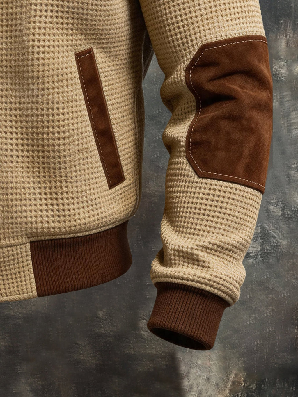 Men's Retro Color-Block Hooded Jacket with Faux Suede Paneling