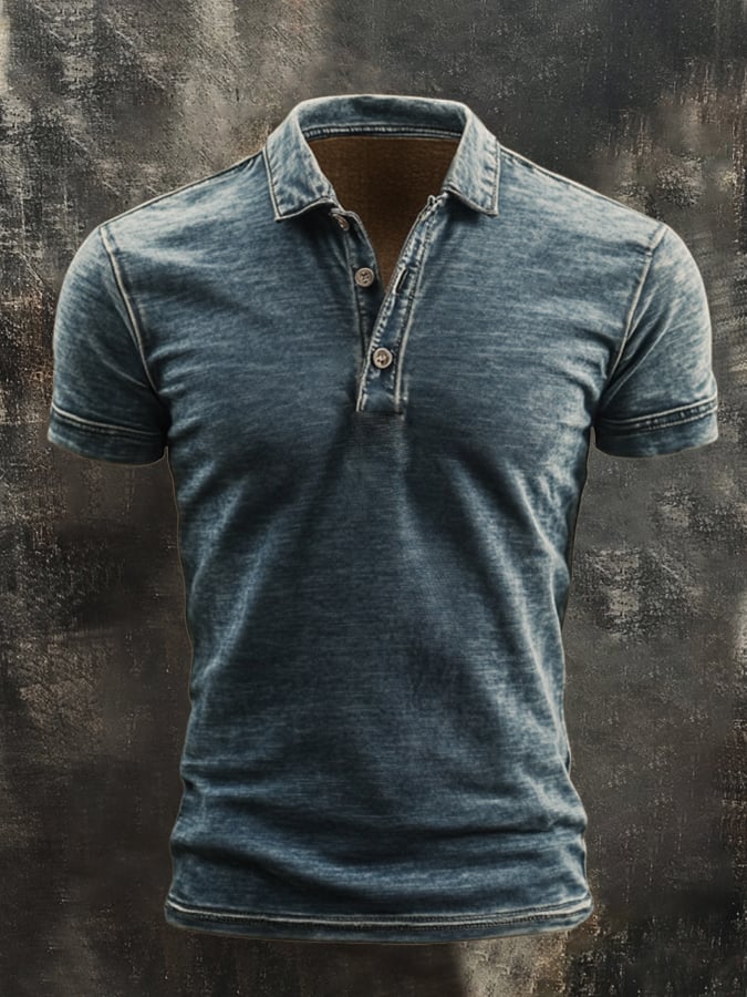 Casual polo shirt for men with retro graphic print and short sleeves