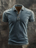 Casual polo shirt for men with retro graphic print and short sleeves