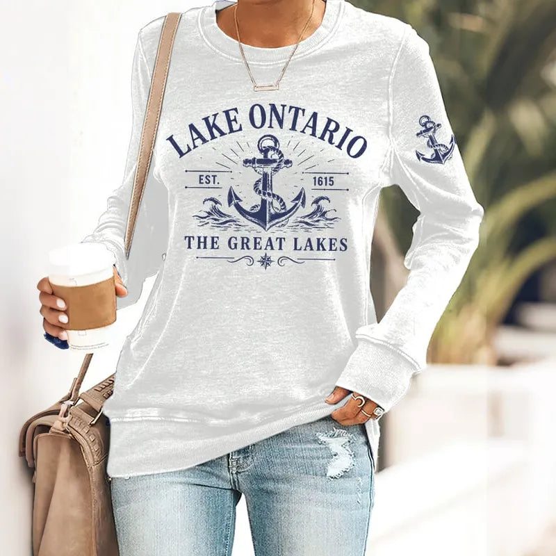 Retro Lake Ontario Est 1615 The Great Lakes Print Sweatshirt