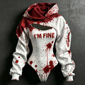 Women's Retro Halloween Bloodstain I'm Fine Print Hoodie Two-piece Set