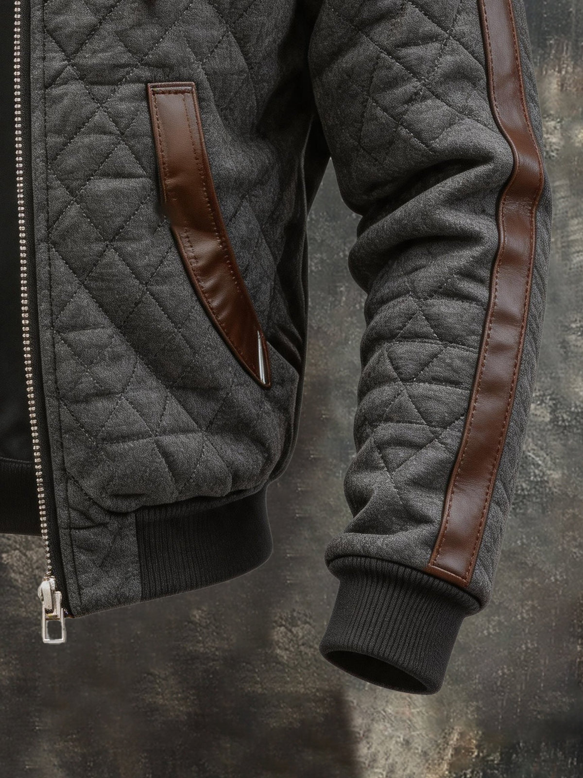 Men’s Vintage-Style Paneled Leather Hooded Jacket