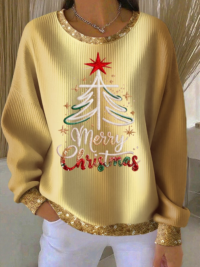 Retro Retro Merry Christmas Cross Christmas Print Sweatshirt