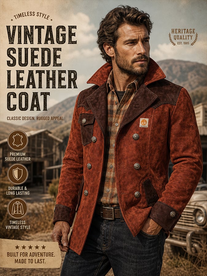Men's Stylish Vintage-Style Faux Suede Mid-Length Trench Coat