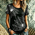 Women's Gothic Halloween Style Spider On Spiderweb T-shirt