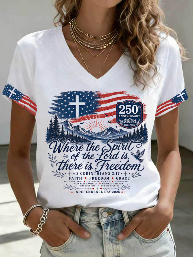 Women's American Flag Printed Casual T-shirt