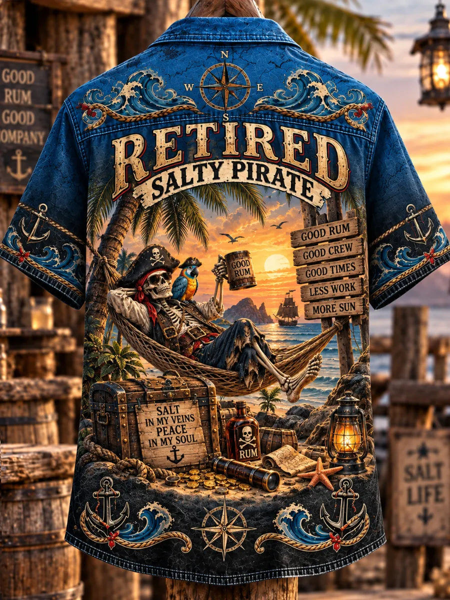 Men’s Vintage Old Salt Pirate Short Sleeve Shirt