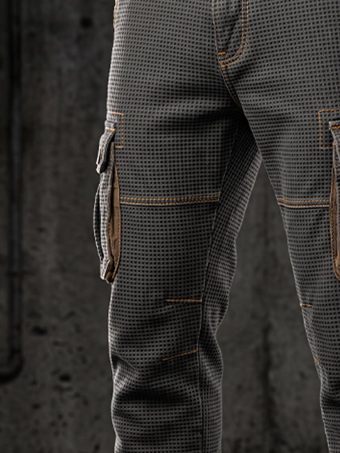 Men's Vintage-Style Textured Waffle-Knit Multifunctional Cargo Pants