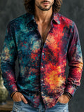 Men's Colorblock Tie Dye Print Long Sleeve Shirt