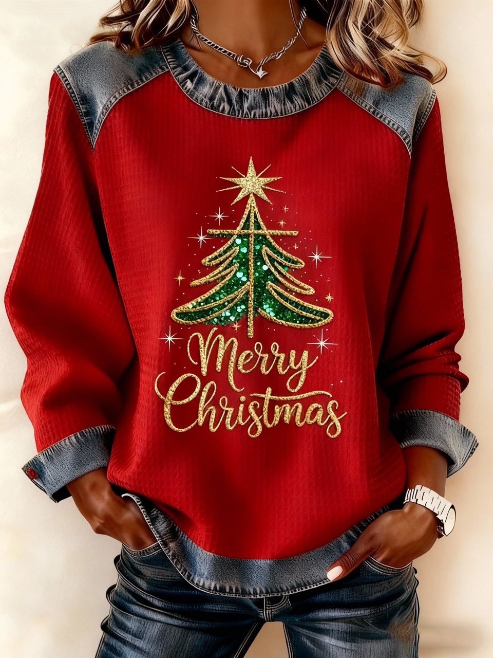 Retro Christmas Cross Print Sweatshirt