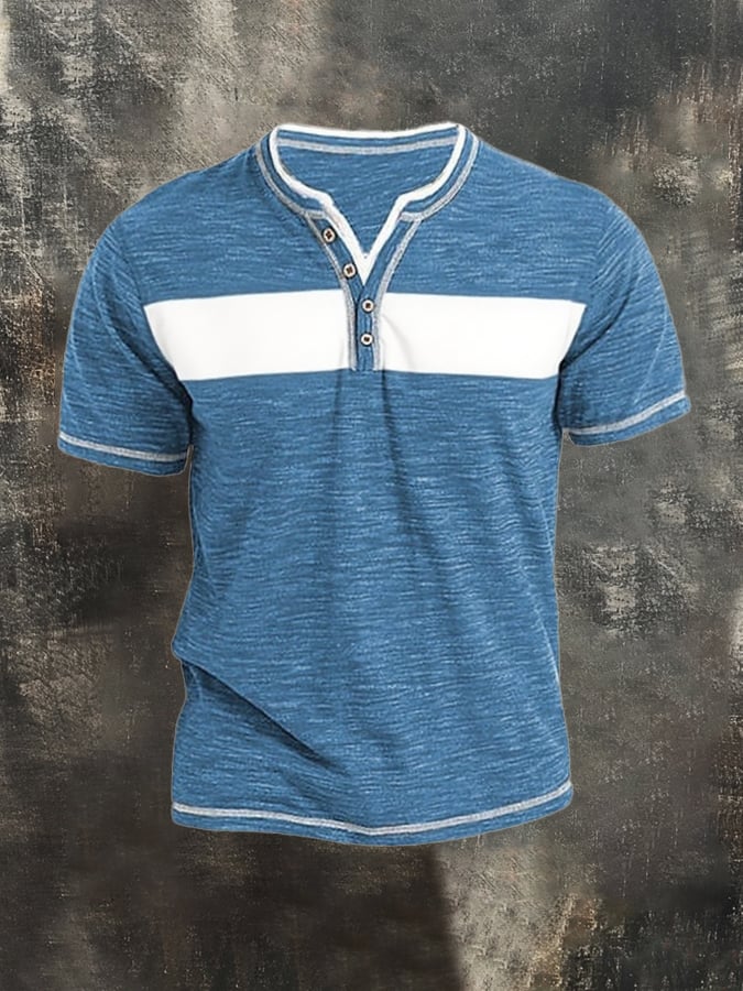 Men's casual color-block Henley T-shirt