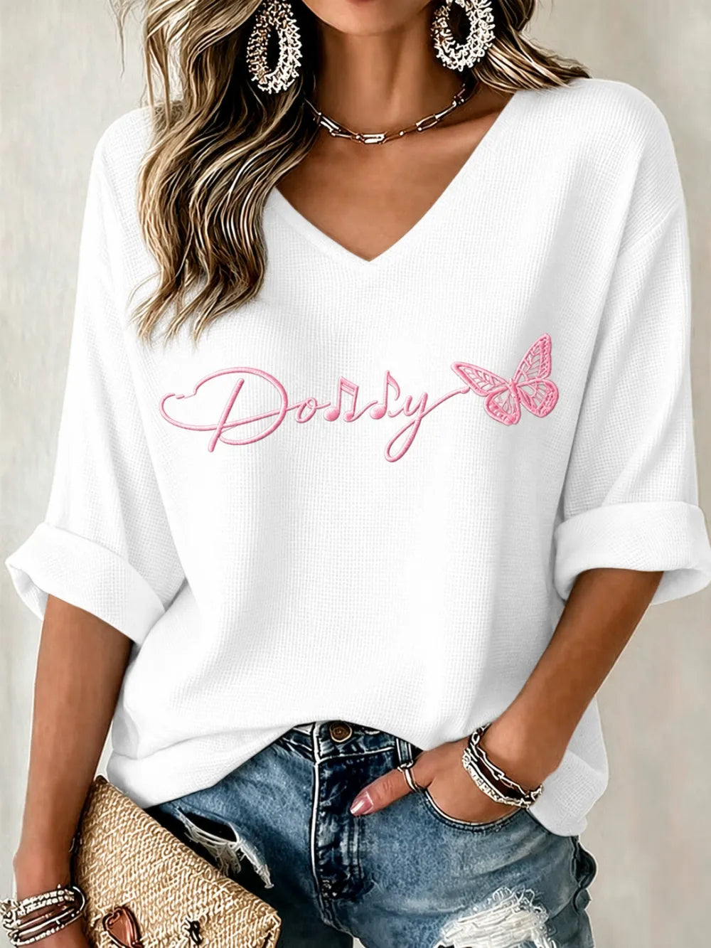Women'S Commemorative Printed Waffle Top