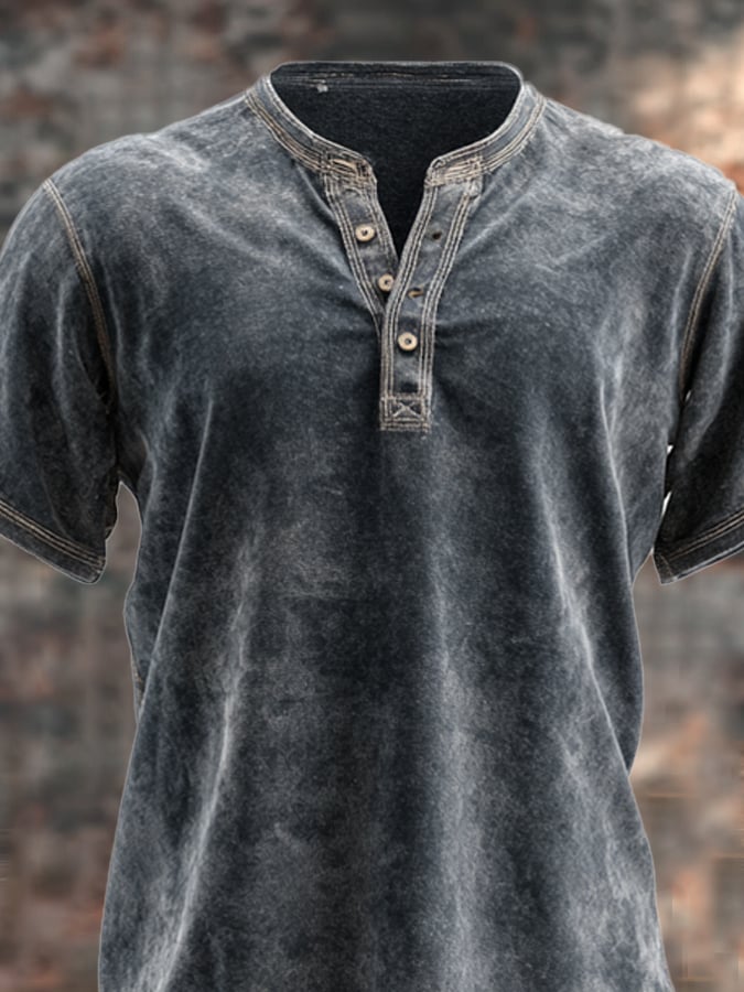 Men's retro colorblock slim fit short sleeve Henley T-shirt
