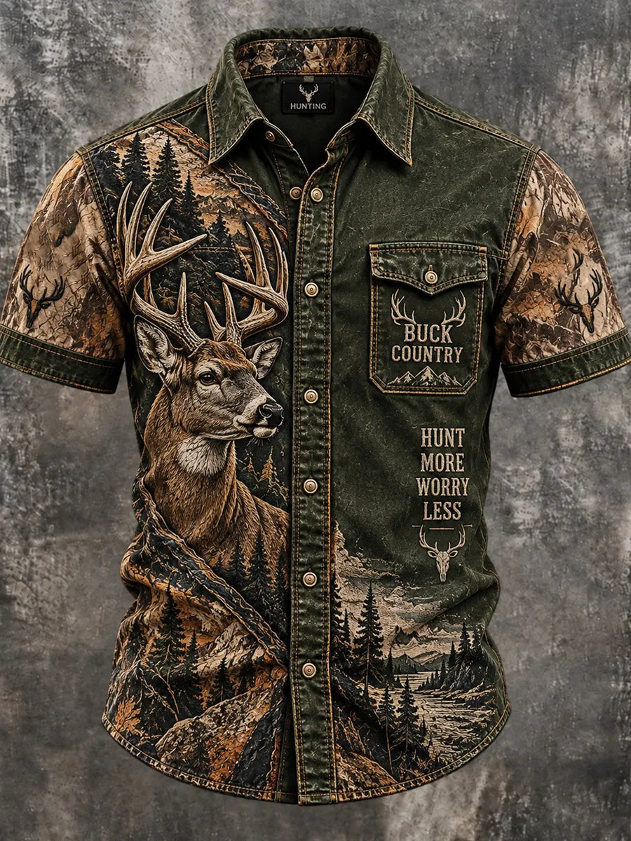 Men’s Retro Hunting Season Art Print Casual Shirt
