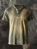 Men's casual vintage print Henley T-shirt