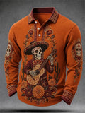 Men's Day Of The Dead Print Long Sleeve Polo Shirt